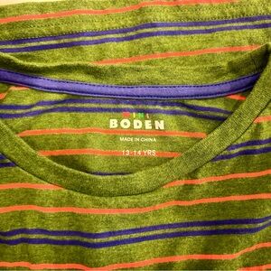 Mini Boden Olive T-Shirt with Orange and Blue Stripes